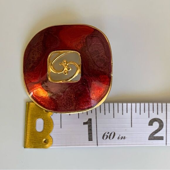 Vintage 80s Edgar BEREBI Signed Red and Gold Enameled Gold Tone Pierced Earrings - Picture 5 of 7